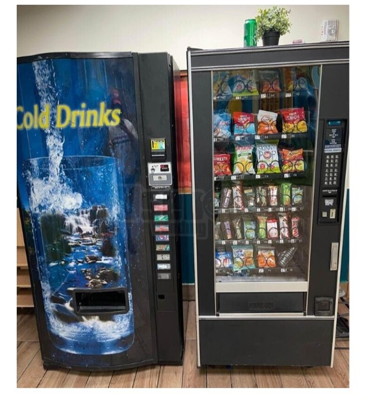 Refurbished soda and snack vending machines placed at a busy Las Vegas location